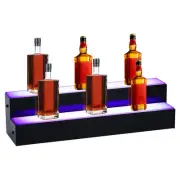 LED Lighted Liquor Bottle Display Shelf - 30 Inch 2 Step Wine Bottle Shelf