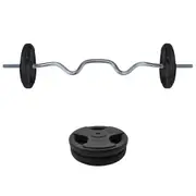 20kg Rubber Coated Cast Iron Weight Plate + 120cm Super Curl Barbell Weight Set