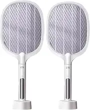 Electric Fly Swatter Racket Bug Zapper Powerful Zapper Gnat Mosquito Trap Bug Catcher with Rechargeable Base- 2 Pack
