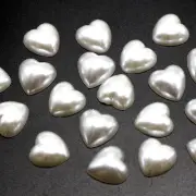 200 Pure White Heart Half Pearl Bead 10X10mm Flat Back Scrapbook Craft