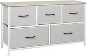 LEVEDE Chest of 5 Drawers, Tallboy Storage Cabinet, Fabric Tower Dresser Organizer, Clothes Toys Storage Unit, Home Furniture for Bedroom, Living Room, Hallway, Office (Beige)