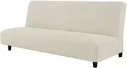 Stretch Armless Sofa Slipcover Futon Cover with Elastic Bottom, Ivory White