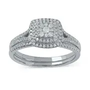 14K White Gold 1/2Ct Diamond Cushion Shape Cluster Double Halo Engagement Ring S