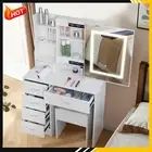 Dressing Desk + Stool and 10 LED Lighted Makeup Mirror Dressing Table Set White