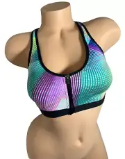 VICTORIA'S SECRET VSX MULTICOLOR LOCKING-ZIP FRONT-CLOSURE SPORT BRA 32D