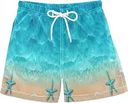 [RPLIFE] Swimming Clothes for Boys, Anti Chafe Swim Trunks for Boys 2 T, Turquoise Starfish Sandy Beach