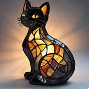 Cat Lamp, Cat Lamp Stained Glass,Retro Cats Stained Resin Tabletop Night Light,3D Cute Pet Led Table Light B2