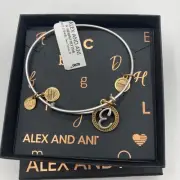 Alex and Ani Initial E Two Tone Russian Silver Bangle New W/ Tag Card & Box