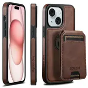 For Iphone 15 Oil Wax Magsafe Horizontal Card Bag Phone Case