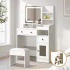 Oikiture Dressing Table Stool Set Makeup Mirror LED Light Vanity Desk