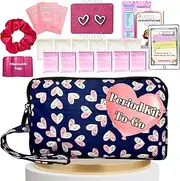 First Period Pal Pack to-Go Kit | 26 pcs | First Period Kit for Girls 9-12 | Period Bags for Teen Girls for School | Discrete Period Bag, Pads, Panty Liners, Period Kits for Girls 10-12 - Hearts