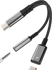 USB C to 3.5mm Headphone Jack Adapter(2 in 1)Charging Port for IPhone 16 15 Pro Max Compatible With Samsung S24 S23 Type C AUX DAC Stereo Audio Cable Earphone Splitter for Apple Android Cord Converter