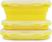 CCyanzi Set of 3 Yellow Collapsible Food Containers Collapsible Camping Bowl Silicone Storage Containers, Safe to Microwave and Freezer, 800ml