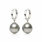 Flawless 11mm Silver Gray Tahitian Saltwater Pearl Earrings 14K Solid White Gold