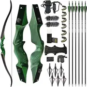 ZSHJGJR 60” Original Recurve Bow and Arrow Set 20-60lbs American Hunting Longbow Archery Bow Right/Left Handed for Outdoor Hunting Shooting Practice