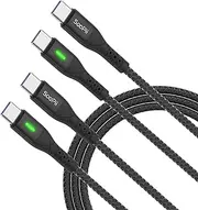 SooPii USB C to USB C Cable 60W,2Pack 4FT Type C Cable with Smart LED Indicator,Nylon Braided Fast Charging C Charger Cord for lPad Air/lPad Pro,lPhone 15/15 Pro/15Pro Max,Samsung Galaxy S23/S22/S9…
