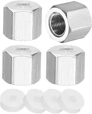 uxcell 4pcs Hex End Cap 304 Stainless Steel Nut with Washer, PT 1/8" Female Thread Pipe Fitting, Gas Line Water Line Stop Valve Cap Tubing Ends for Plumbing Fittings, Silver Tone