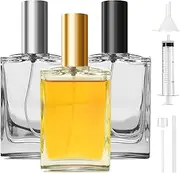 Pack of 3 Perfume Atomisers Refillable Glass 30 ml, Empty Perfume Bottle, Empty Transparent with Flat and Square Shape for Women Men (Caps in Gold, Silver and Black)