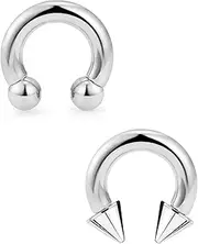 [Ftovosyo] PA Ring Internally Threaded Spike & Ball Circular Barbells Horseshoe Large Septum Ring Ear Gauges Earrings 2G 4G 6G 8G 10G 12mm/16mm 316L Surgical Steel Pierced Body Jewelry for Women Men