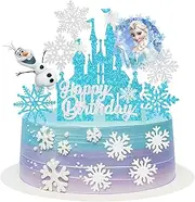Frozen Castle Birthday Cake Topper, Winter Princess Birthday Supplies Snowflake Cartoon Theme Cake Decoration For kids