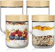 4-pack Bamboo wooden lid storage Canisters, Glass Storage Jars, Airtight Food Containers, for Kitchen Organization Coffee, Nuts, and Snacks