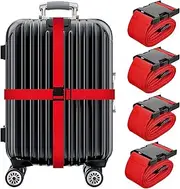 GENHY Luggage Straps, Adjustable Bag Strap Keep Suitcase Secure While,Non-Slip Travel Luggage Straps（4 Pack,Red）
