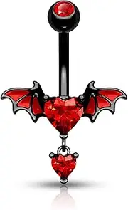[CM Crareesi Mania] Bat Belly Button Ring Heart CZ Belly Rings 316L Surgical Steel Black Belly Button Piercing Jewelry 14G Dangle Belly Ring for Halloween, Metal, cubic-zirconia