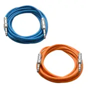 2 Pack of 1/4" TRS Patch Cables 10' Extension Cords Jumper 3 Pin Various Colors