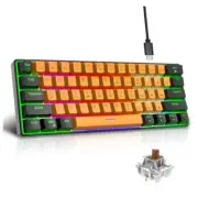 60% Wired Mechanical Keyboard, Mini Gaming Keyboard Black Yellow/Brown Switch