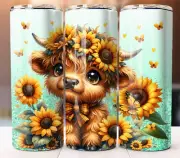 Highland Sunflower Cow TuCustom Tumbler 20oz Skinny Cup Mug Stainless Steel
