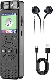 100GB Voice Recorder with Playback and Voice Controlled Recording, Voice Recorder with Noise Cancelling for Lectures, Meetings, Interviews, Teaching (Including Headphones)