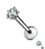 16G 5/16" 1/4" ⭐ STAR PRONG SET CZ INTERNAL THREADED LABRET LIP STUD TRAGUS RING