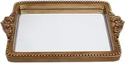 Hanna Roberts Vintage Gold Tray with Mirror Glass Base | Card Holder for Guests During Occasions and Events or Decorative Home and Vanity Organizer (Gold)