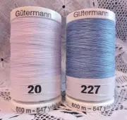 NEW White & Light blue GUTERMANN 100% polyester sew-all thread 547 yards Spools