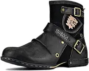 OSSTONE OS-5008-1-A-DE Men's Leather Worker Biker Boots Motorcycle Leather Shoes for Zip Lace-Up Boots