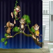 Monkeys In The Climbing 3D Shower Curtain Waterproof Fabric Bathroom Decoration