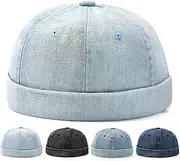 [Initlove] Mens Docker Hat Denim Brimless Sailor Hat Beanie Cap, Light Blue, One size