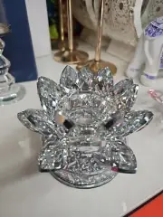 Crystal Glass Lotus Flower on Spinning stand - GIft Item CANDLE HOLDER Decor