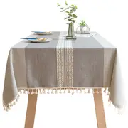 Tablecloth Table Cover Flower Pattern Dining Embroidry Table Cloth Tassel Brown Grey