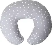 Nursing Pillow Breastfeeding Baby,Maternity Pillow + Pillow Cover 100% Cotton, Removable-Washable | Inner Filling Polyester Fiber| Multifunctional for Mom and Baby (Grey- White Stars)
