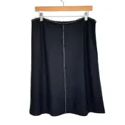 St John Womens Fringe Metallic Trimmed Skirt Sz 12 Black Knit Zip Closure NWT