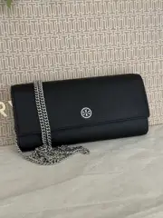 New Tory Burch EMERSON WALLET ON ACHAIN Black Crossbody Bag