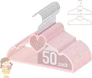 GOSCHE Kids Velvet Hangers (12.8 Inch - 50 Pack), Non-Slip Baby Clothes Hangers for Closet, Ultra Slim Space Saving Childrens Hangers, 360Degree Swivel-Hook, Infant/Toddler Hangers, Dark Pink