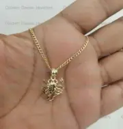 Mens 14k Real Gold Scorpio Scorpion Lucky Pendant Charm 20" Cuban Chain Man