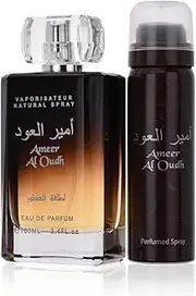 Ameer Al Oudh by Lattafa for Unisex - 2 Pc Gif Set 3.4 oz EDP Spray, 2.5oz Perfumed Spray