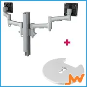 Atdec Dual Monitor Swing Arms Grommet Clamp - Silver