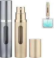 Mini Travel Perfume Atomiser Bottle - Qavhun 2-Pack 5ml Leakproof Travel Perfume Refillable Bottle with Pump, Portable Fragrance Atomizer for Women and Men (Grey & Gold)