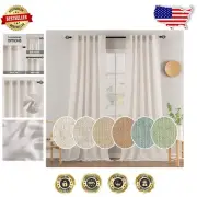 Light Filtering White Linen Curtains - 2 Panels for Living Room & Nursery Decor