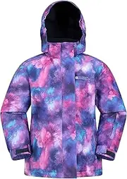 [Mountain Warehouse] Snowdrop Printed Kids Ski Jacket - Waterproof, Integrated Snowskirt, Detachable Hood, Adjustable Cuffs -Best for Snowboarding, Winter Sports Dark Purple 13 Years