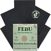 FEBU Swedish Dishcloths for Kitchen | 10 Pack, Grey | Zero Waste Cellulose Dish Sponge | Non Scratch Reusable Paper Towels | No Odor, Biodegradable and Reusable Swedish Sponge Cloths